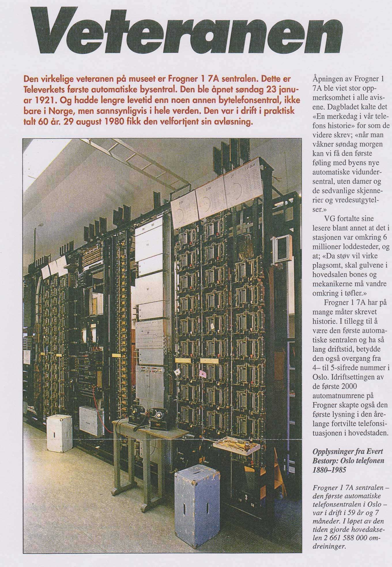 FAskimile of telephone exchange: Veteranen