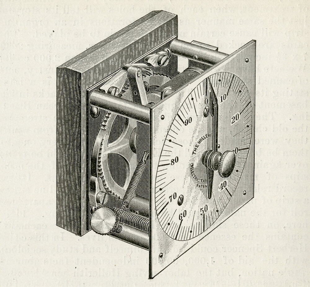 illustration of the counting mechanism of the Hollerith machine on paper