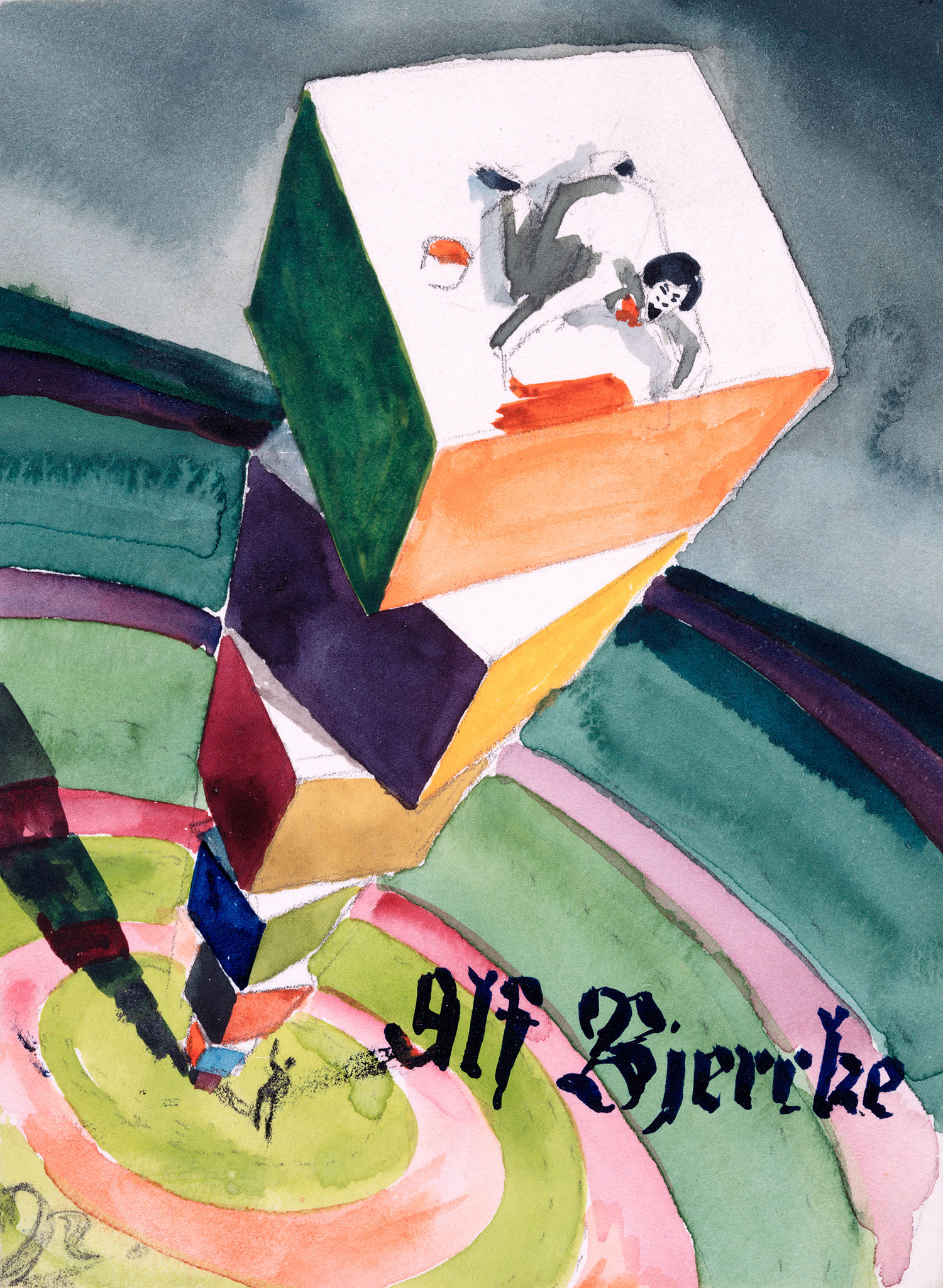 Fargeillustrasjon med Maler'n og ordene "Alf Bjercke"