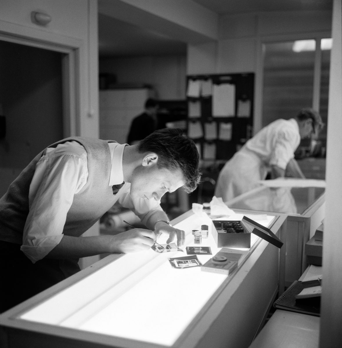 photo negatives on light tables