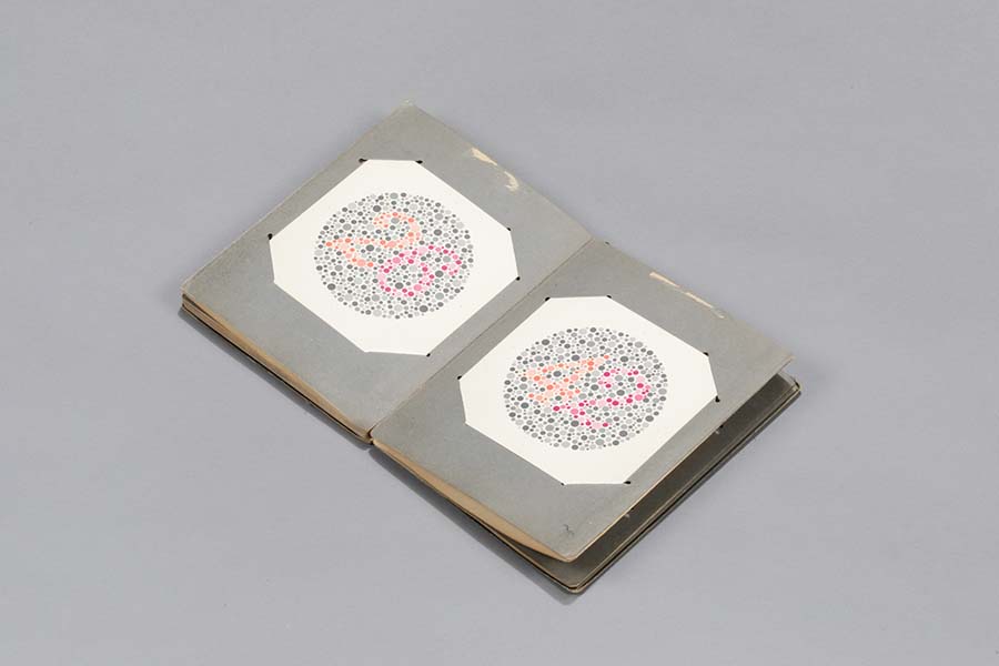 An open book of tests that determine if you are color blind.