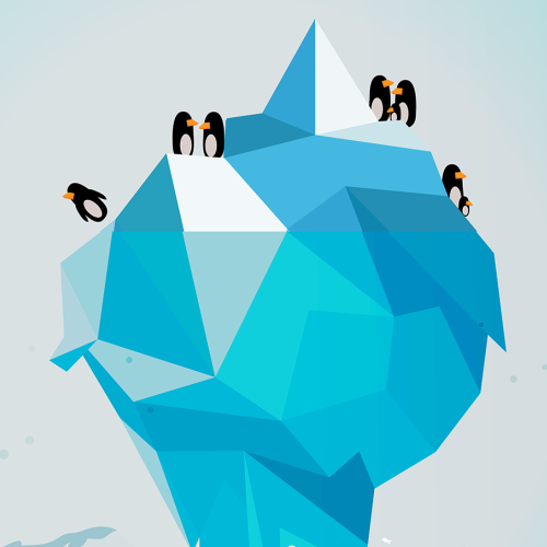 Eight penguins on an iceberg. Graphics 