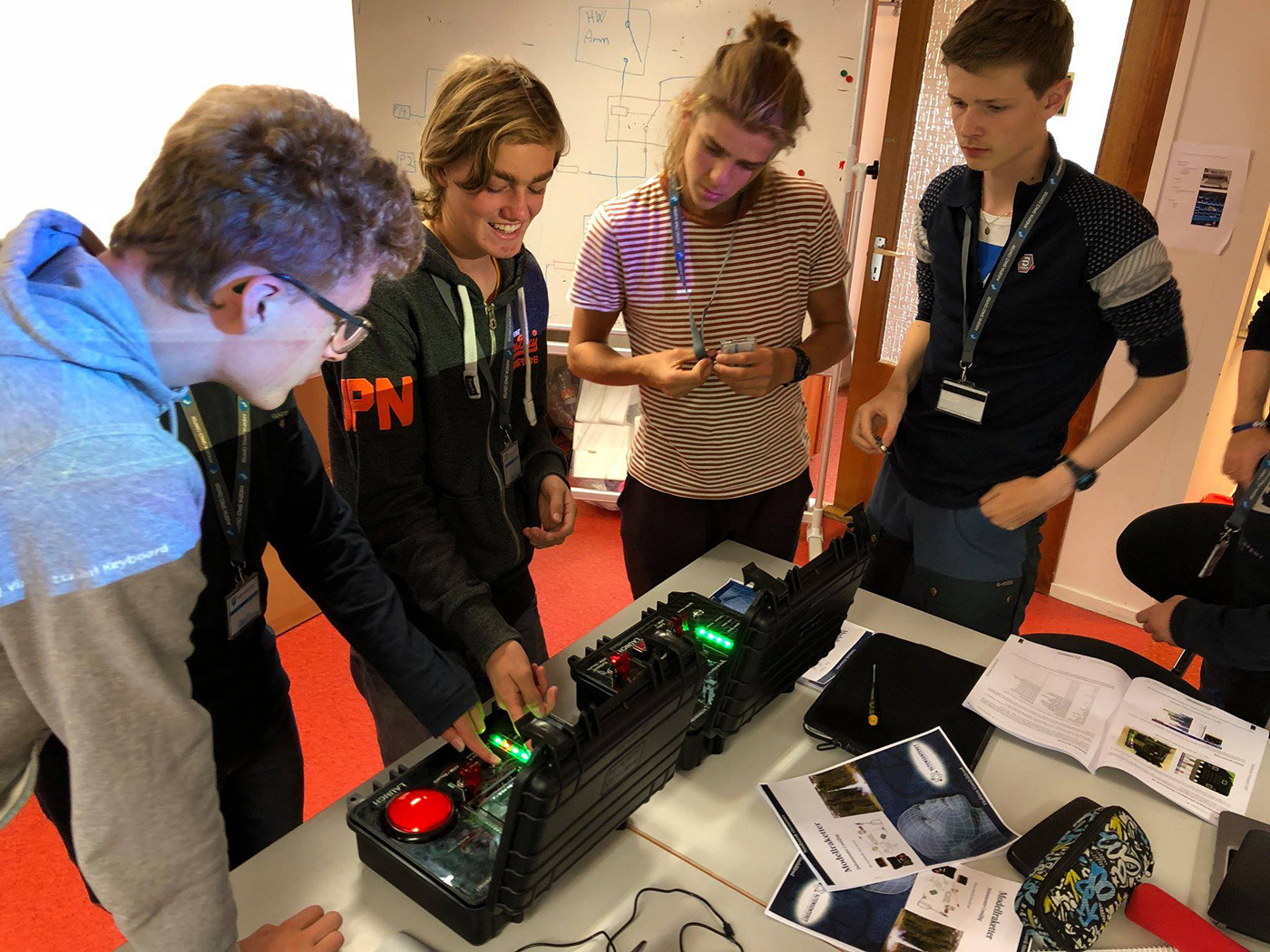 Four young people solve math problems