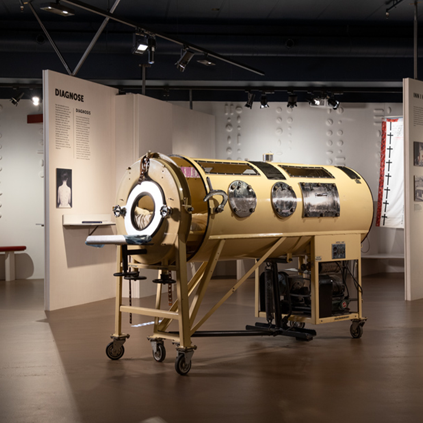 A child in a lab coat who prefers white powder to jumbo test tubes. Photo.  