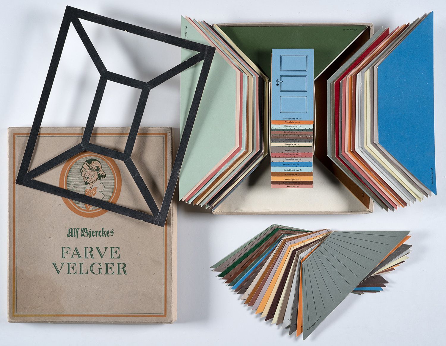 The original Farvevelger seen from above, with the title &quot;Alf Bjerckes Farvevelger&quot; on the lid