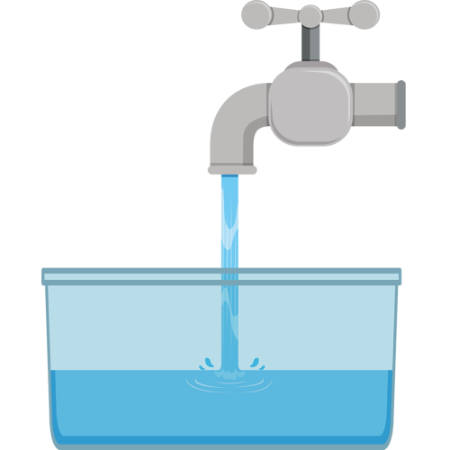 Vann renner fra springen ned i en vask. Grafikk. 