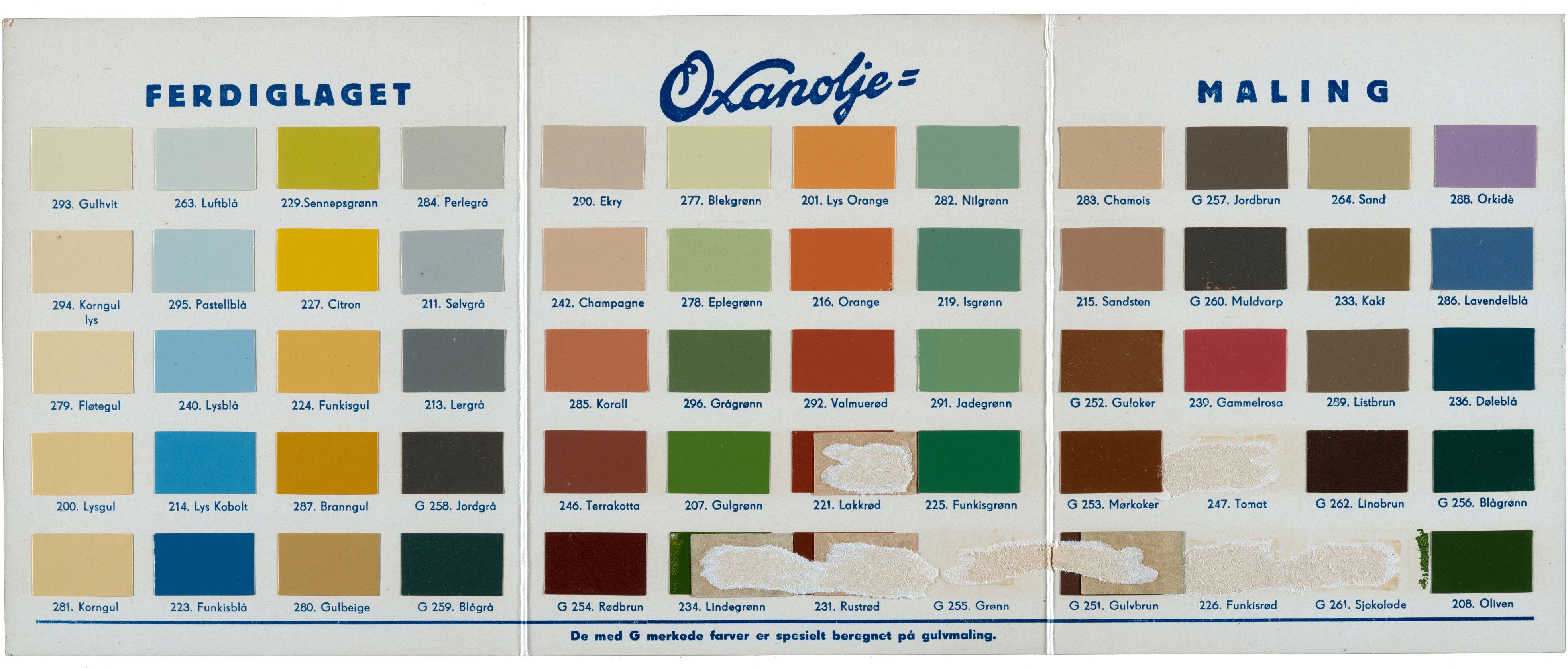 Color chart for ready-made oxane oil paint
