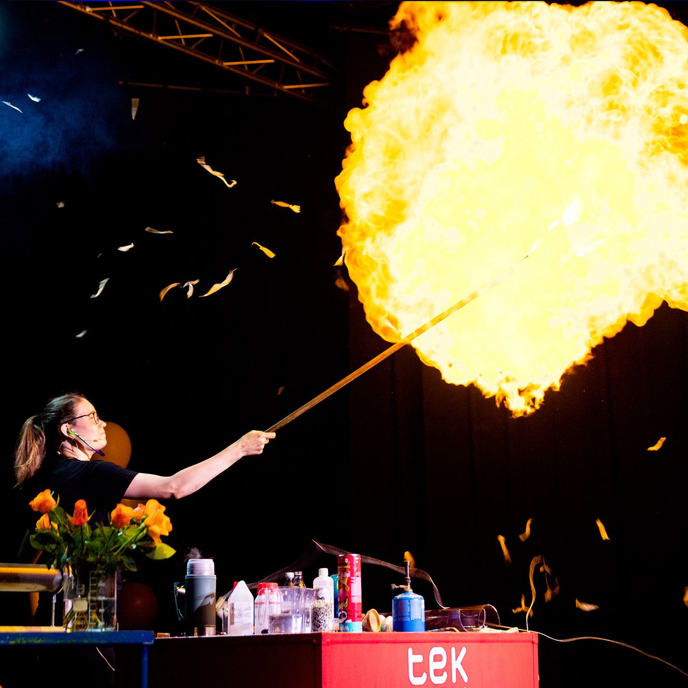 Educator and a large cloud of flame